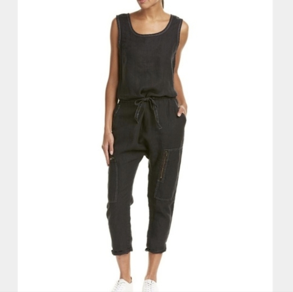 Current/Elliott Washed Black Denim-Style Sleeveless Linen Jumpsuit Size 1